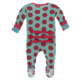 KicKee Pants Print Classic Ruffle Footie with Snaps - Neptune Watermelon