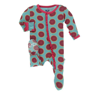 KicKee Pants Print Classic Ruffle Footie with Snaps - Neptune Watermelon