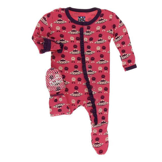 KicKee Pants Print Classic Ruffle Footie with Snaps - Red Ginger Aliens with Flying Saucers