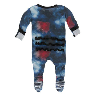 KicKee Pants Print Classic Ruffle Footie with Snaps - Red Ginger Galaxy