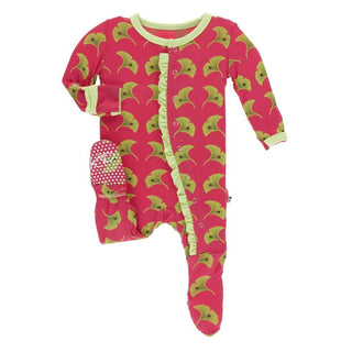 KicKee Pants Print Classic Ruffle Footie with Snaps - Red Ginger Ginkgo