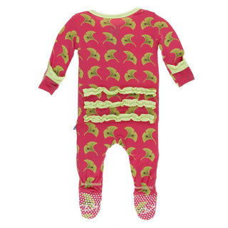 KicKee Pants Print Classic Ruffle Footie with Snaps - Red Ginger Ginkgo