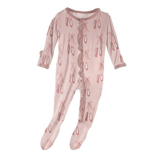 KicKee Pants Print Classic Ruffle Footie with Zipper - Baby Rose Ballet
