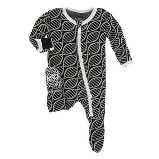 Print Bamboo Classic Ruffle Footie with Zipper - Midnight Double Helix Baby & Toddler Sleepwear