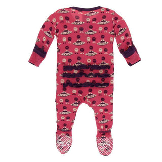 KicKee Pants Print Classic Ruffle Footie with Zipper - Red Ginger Aliens with Flying Saucers