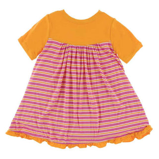 KicKee Pants Print Classic Short Sleeve Swing Dress, Flamingo Brazil Stripe
