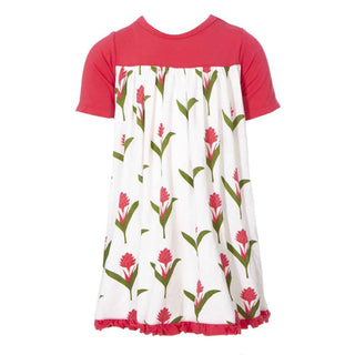 KicKee Pants Print Classic Short Sleeve Swing Dress - Natural Red Ginger Flowers