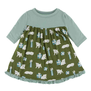 KicKee Pants Print Classic Long Sleeve Swing Dress - Moss Puppies and Presents