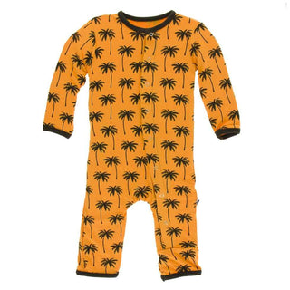 KicKee Pants Print Coverall with Snaps - Apricot Palm Trees