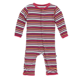 KicKee Pants Print Coverall with Snaps - Botany Red Ginger Stripe