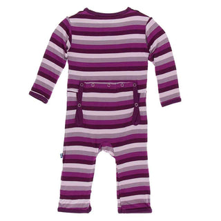 KicKee Pants Print Coverall with Snaps - Coral Stripe