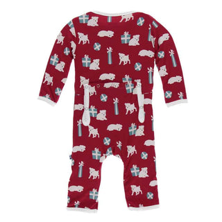 KicKee Pants Print Coverall with Snaps - Crimson Puppies and Presents
