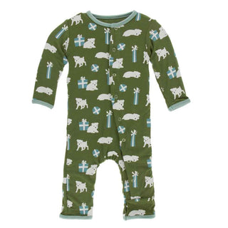 KicKee Pants Print Coverall with Snaps - Moss Puppies and Presents