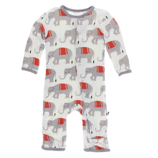 KicKee Pants Print Coverall with Snaps - Natural Indian Elephant