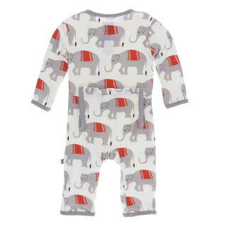 KicKee Pants Print Coverall with Snaps - Natural Indian Elephant