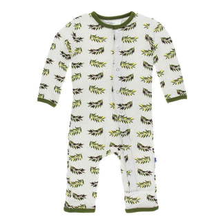 KicKee Pants Print Coverall with Snaps - Natural Olive Branch