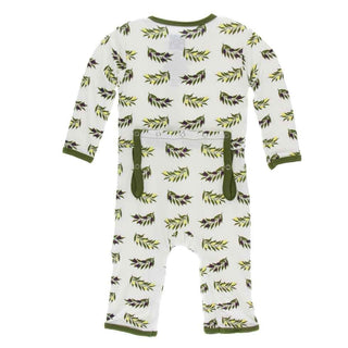 KicKee Pants Print Coverall with Snaps - Natural Olive Branch