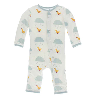 KicKee Pants Print Coverall with Snaps - Natural Puddle Duck