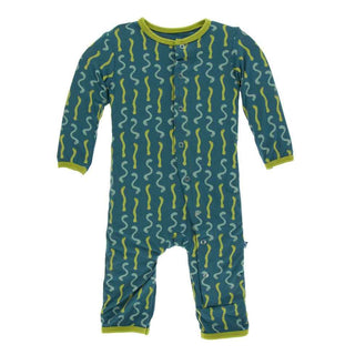 KicKee Pants Print Coverall with Snaps - Oasis Worms