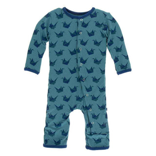 KicKee Pants Print Coverall with Snaps - Seagrass Origami Crane