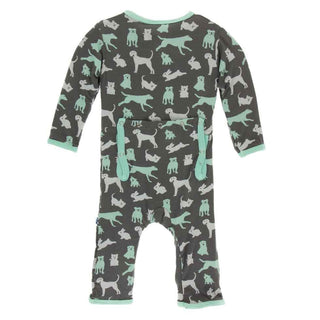 KicKee Pants Print Coverall with Snaps - Stone Domestic Animals