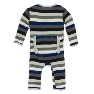 KicKee Pants Print Coverall with Snaps - Zoology Stripe