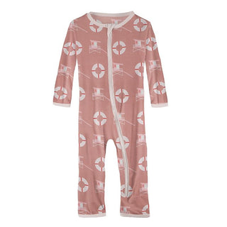 KicKee Pants Print Coverall with Zipper - Antique Pink Lifeguard