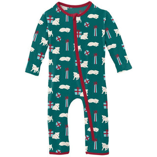 KicKee Pants Print Coverall with Zipper - Cedar Puppies and Presents WCA22