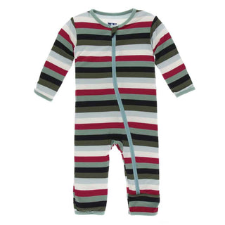 KicKee Pants Print Coverall with Zipper - Christmas Multi Stripe