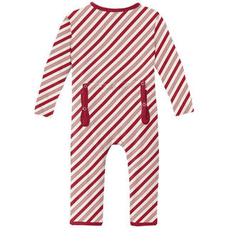 KicKee Pants Print Coverall with Zipper - Crimson Candy Cane Stripe WCA22