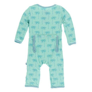 KicKee Pants Print Coverall with Zipper - Glass Palm Trees