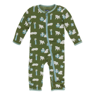 KicKee Pants Print Coverall with Zipper - Moss Puppies and Presents