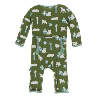 KicKee Pants Print Coverall with Zipper - Moss Puppies and Presents
