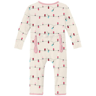 KicKee Pants Print Coverall with Zipper - Natural Holiday Lights WCA22