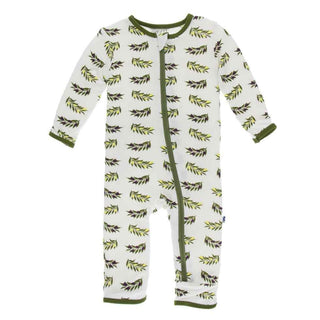 KicKee Pants Print Coverall with Zipper - Natural Olive Branch