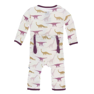KicKee Pants Print Coverall with Zipper - Natural Sauropods