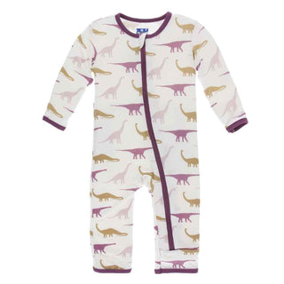 KicKee Pants Print Coverall with Zipper - Natural Sauropods