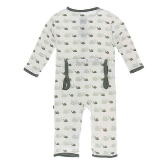 KicKee Pants Print Coverall with Zipper - Natural Snails