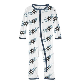 KicKee Pants Print Coverall with Zipper - Natural Soccer Splash