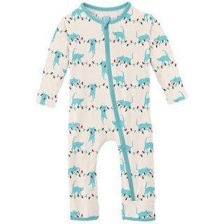 KicKee Pants Print Coverall with Zipper - Natural Tangled Kittens WCA22