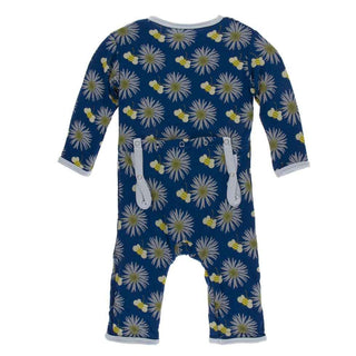 KicKee Pants Print Coverall with Zipper - Navy Cornflower and Bee