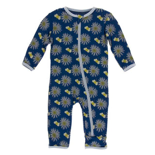 KicKee Pants Print Coverall with Zipper - Navy Cornflower and Bee