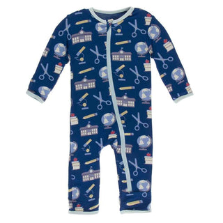 KicKee Pants Print Coverall with Zipper - Navy Education