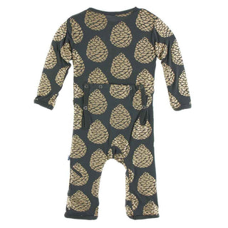 KicKee Pants Print Coverall with Zipper - Pewter Pinecones