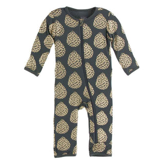 KicKee Pants Print Coverall with Zipper - Pewter Pinecones