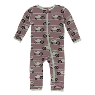 KicKee Pants Print Coverall with Zipper - Raisin Tractor and Grass