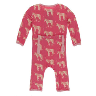 KicKee Pants Print Coverall with Zipper - Red Ginger Unicorns