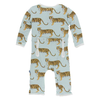 KicKee Pants Print Coverall with Zipper - Spring Sky Tiger