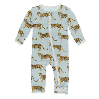 KicKee Pants Print Coverall with Zipper - Spring Sky Tiger