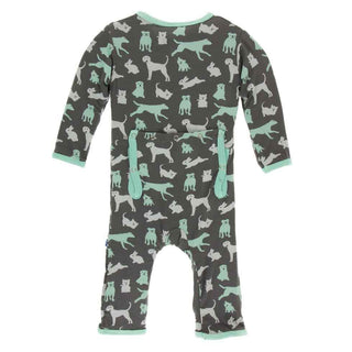 KicKee Pants Print Coverall with Zipper - Stone Domestic Animals